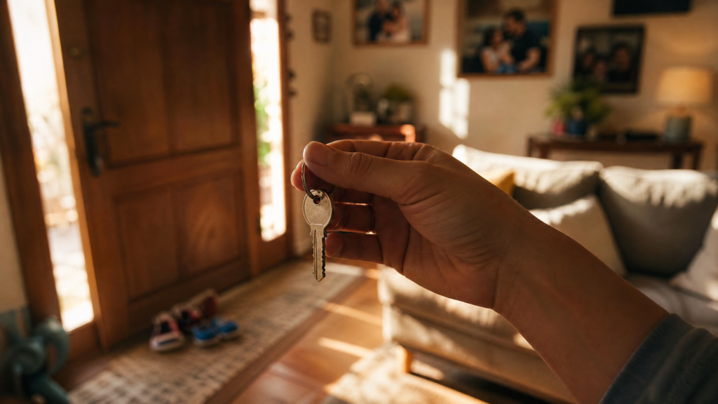 Mano sosteniendo la llave de casa, símbolo de conservar la vivienda con la Ley de Segunda Oportunidad pese a tener deudas